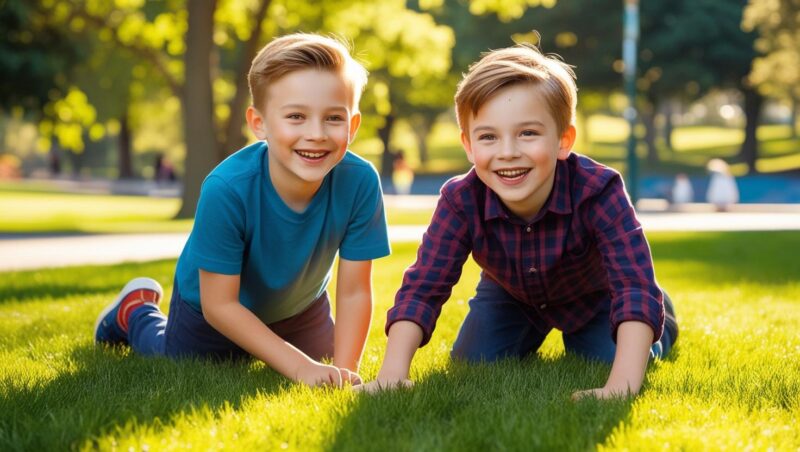 Jungen im park, zwei Junuge mit bleu Haare